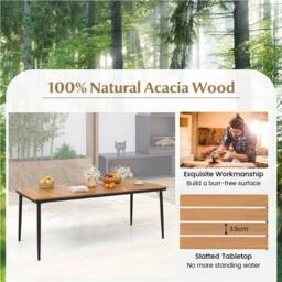 Costway 8-Person Patio Table 200 x 90cm Outdoor Dining Table w/5cm Umbrella Hole in Natural - Size: 200 x 90 cm - thumbnail 5