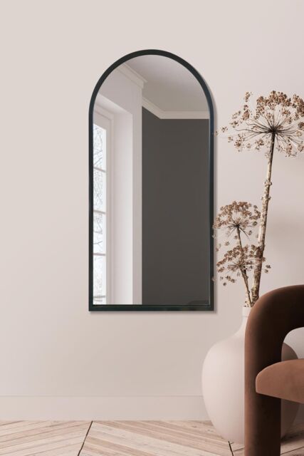 "MirrorOutlet Black Metal Framed Arched Wall Mirror 47"" X 23.5"" (120CM X 60CM) - Size: 1 Pack" - image 1