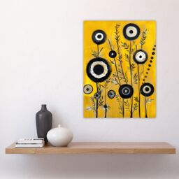 "Artery8 Black Yellow Abstract Geometric Wildflowers Wall Art Print - Size: W24"" x H32""" - thumbnail 4