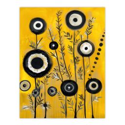 "Artery8 Black Yellow Abstract Geometric Wildflowers Wall Art Print - Size: W24"" x H32""" - thumbnail 1