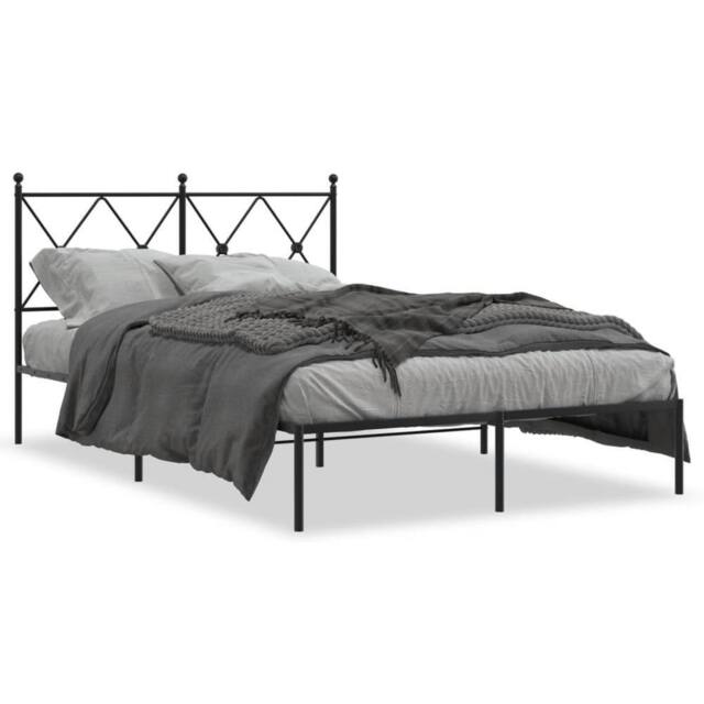 Berkfield Home Metal Bed Frame without Mattress with Headboard Black 120x190cm - Size: 120x190 cm - image 1