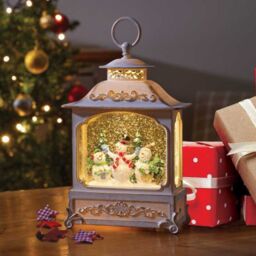 Samuel Alexander 28cm Battery Operated LED Christmas Snowman Wonderland Lantern Decoration in White - thumbnail 1