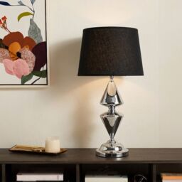 Orsina Geometric Black Shade Table Lamp, Decorative Lamp With Chrome Base, Stylish Bedside Light For Modern Homes - thumbnail 2