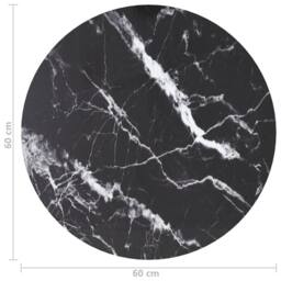 Berkfield Home Table Top Black Ã˜60x0.8 cm Tempered Glass with Marble Design - Size: 60x0.8 cm - thumbnail 4