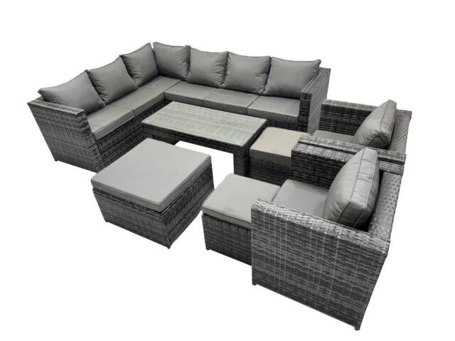Fimous 8 Pieces Garden Furniture Corner Sofa &3 Footstools Dark Grey Mixed - image 1