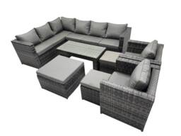 Fimous 8 Pieces Garden Furniture Corner Sofa &3 Footstools Dark Grey Mixed - thumbnail 1