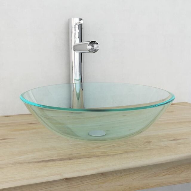 Berkfield Home Basin Tempered Glass 42 cm Transparent in Silver - image 1
