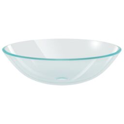 Berkfield Home Basin Tempered Glass 42 cm Transparent in Silver - thumbnail 2