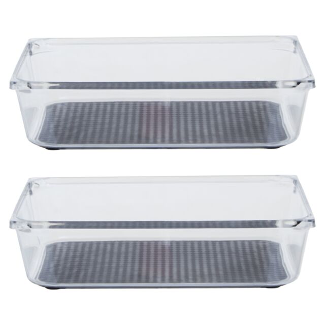 Orsina Sturdy Medium Set Of Two Kitchen Organisers With Rubber Insert, Integrated Handle Storage Boxes For Fridge in Clear - image 1