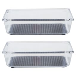 Orsina Sturdy Medium Set Of Two Kitchen Organisers With Rubber Insert, Integrated Handle Storage Boxes For Fridge in Clear - thumbnail 1