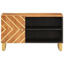 Berkfield Home TV Cabinet Brown & Black 80x31.5x46 cm Solid Wood Mango - thumbnail 4