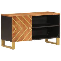 Berkfield Home TV Cabinet Brown & Black 80x31.5x46 cm Solid Wood Mango - thumbnail 1