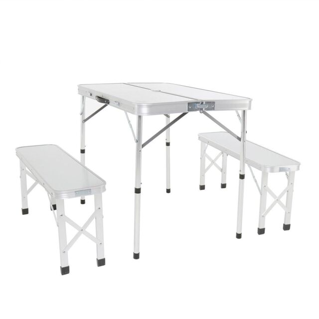 Charles Bentley ODYSSEY 4 Seater Compact Folding Aluminium Bench Dining Set Camp in Silver - image 1