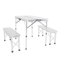 Charles Bentley ODYSSEY 4 Seater Compact Folding Aluminium Bench Dining Set Camp in Silver - thumbnail 1