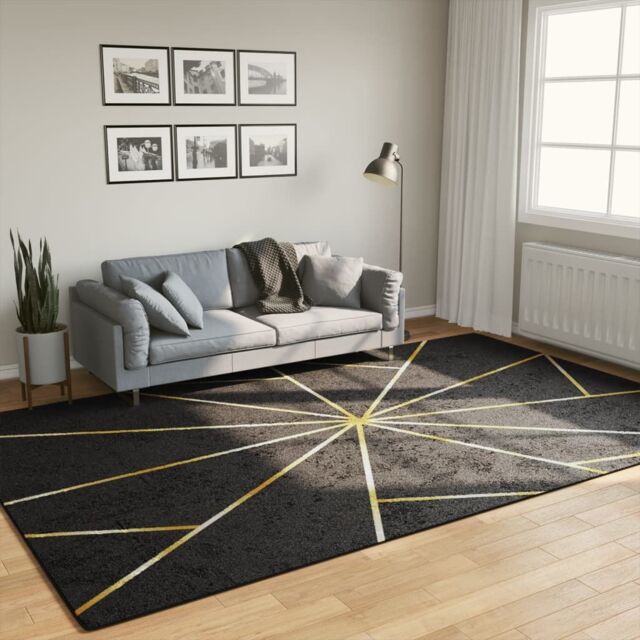 Berkfield Home Rug Washable Black & Gold 190x300 cm Anti Slip - Size: 100 cm diameter - image 1