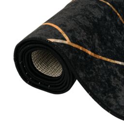 Berkfield Home Rug Washable Black & Gold 190x300 cm Anti Slip - Size: 100 cm diameter - thumbnail 5