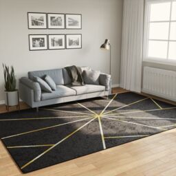 Berkfield Home Rug Washable Black & Gold 190x300 cm Anti Slip - Size: 100 cm diameter - thumbnail 1