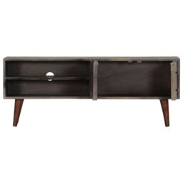 Berkfield Home TV Cabinet Grey 130x30x46 cm Solid Rough Mango Wood - Size: 130 x 30 x 46 cm - thumbnail 4