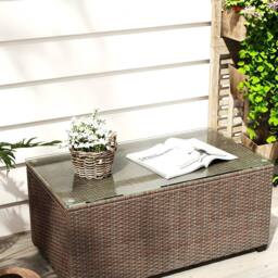 STILVORA Rattan Side Table with Glass Top in Brown - thumbnail 7