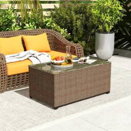 STILVORA Rattan Side Table with Glass Top in Brown - thumbnail 3