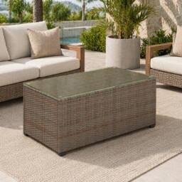 STILVORA Rattan Side Table with Glass Top in Brown - thumbnail 1