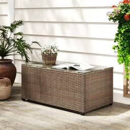 STILVORA Rattan Side Table with Glass Top in Brown - thumbnail 2