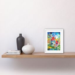 "Artery8 Wall Art Print Farmhouse In The Flowers Folk Artwork Framed 9X7 Inch in White - Size: W7"" x H9""" - thumbnail 2