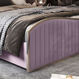 KDMD Darlington Upholstered Soft Velvet Metal Designer Bed Frame in Pink - Size: Double - thumbnail 4