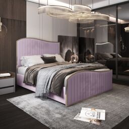 KDMD Darlington Upholstered Soft Velvet Metal Designer Bed Frame in Pink - Size: Double - thumbnail 2