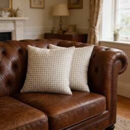 Luxury Living Pair of Houndstooth Woven Cushions - Plump Pads, Removable Covers in Cream - Size: 45 cm x 45 cm