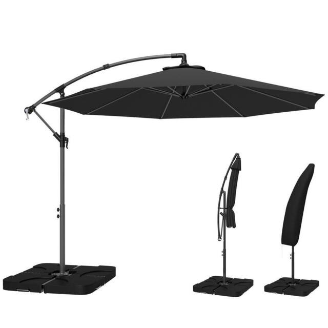 Kelvenix 3(m) Banana Parasol Cantilever Umbrella Garden in Black - Size: 0.6m2 - image 1