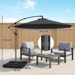 Kelvenix 3(m) Banana Parasol Cantilever Umbrella Garden in Black - Size: 0.6m2 - thumbnail 2