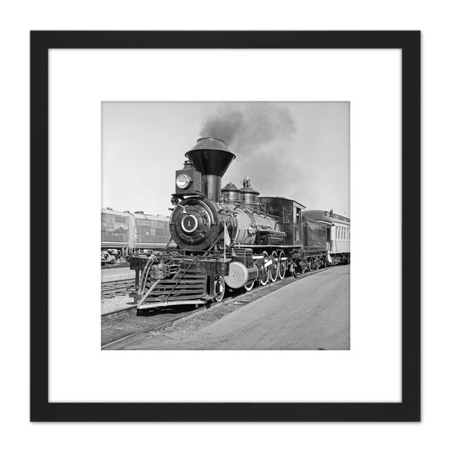 Artery8 Everett DeGolyer Topeka Santa Fe Locomotive Train Photo 8X8 Inch Square Wooden Framed Wall Art Print Picture with Mount in Black - image 1