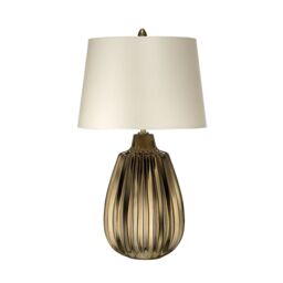 Loops Table Lamp Pearl Textured Satin Shade & Bronze Ceramic LED E27 60W d01990