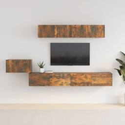 Berkfield Home Classic 5 Piece TV Cabinet Set Smoked Oak Engineered Wood in Brown - thumbnail 2