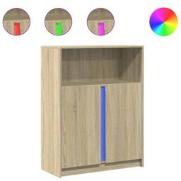 Berkfield Home Sideboard with LED Sonoma Oak 77x34x100 cm Engineered Wood in Light Tan - Size: 77 x 34 x 100 cm - thumbnail 1