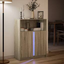 Berkfield Home Sideboard with LED Sonoma Oak 77x34x100 cm Engineered Wood in Light Tan - Size: 77 x 34 x 100 cm - thumbnail 5