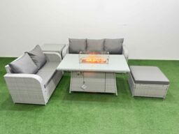 Fimous 6 Seater PE Rattan Wicker Garden Furniture Patio Conservatory Sofa Set w/ Firepit Dining Table 3 Seater Sofa Love Sofa Big Footstool Side - thumbnail 2