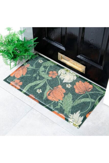 Artsy Mats Red Flower William Morris Pattern Indoor Outdoor Doormat - Size: 40 cm x 70 cm - image 1