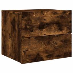 Berkfield Home Wall-mounted Bedside Cabinet with LED Lights Smoked Oak in Brown - thumbnail 3
