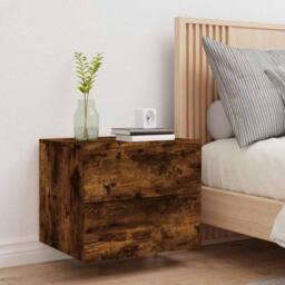 Berkfield Home Wall-mounted Bedside Cabinet with LED Lights Smoked Oak in Brown - thumbnail 4