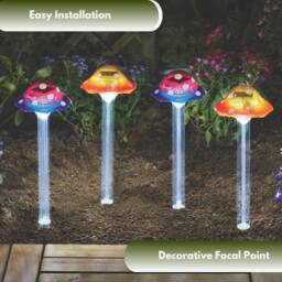 Marco Paul 4pc Solar Mushroom Garden Stake Light Set - thumbnail 5