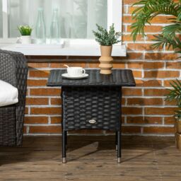 OUTSUNNY PE Rattan Outdoor Coffee Table, Easy Match Rattan Side Table in Black - thumbnail 8