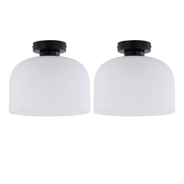 First Choice Lighting Set of 2 Victoria - Black Flush Ceiling Lights with Frost Glass Shades - image 1