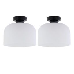 First Choice Lighting Set of 2 Victoria - Black Flush Ceiling Lights with Frost Glass Shades