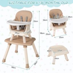 Costway 6-in-1 Baby High Chair Infant Feeding Chair Kids Stool with Removable Tray & Cushion in Light Brown - thumbnail 2