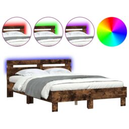 Berkfield Home Bed Frame with LED without Mattress Smoked Oak 135x190 cm Double in Brown - thumbnail 2
