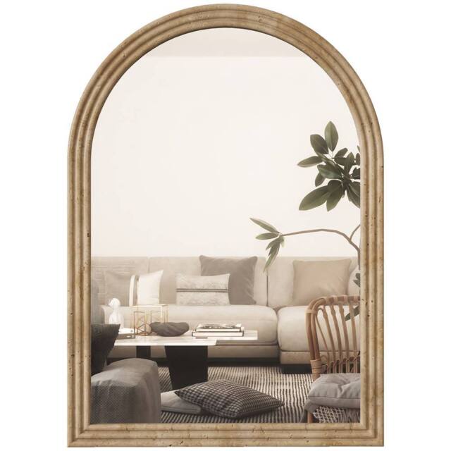HOMCOM Modern Wall-Mounted Mirror with Grooved Edge, Brown - Size: 50 cm x 70 cm - image 1