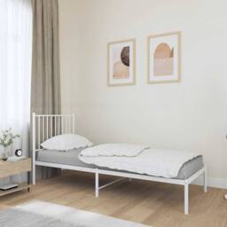 Berkfield Home Metal Bed Frame with Headboard White 75x190 cm Small Single - thumbnail 2
