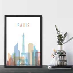 ARTZE Paris Colourful City Skyline Framed Print SIZE: A2 with Black Frame in Pale Blue - Size: A4 - thumbnail 2